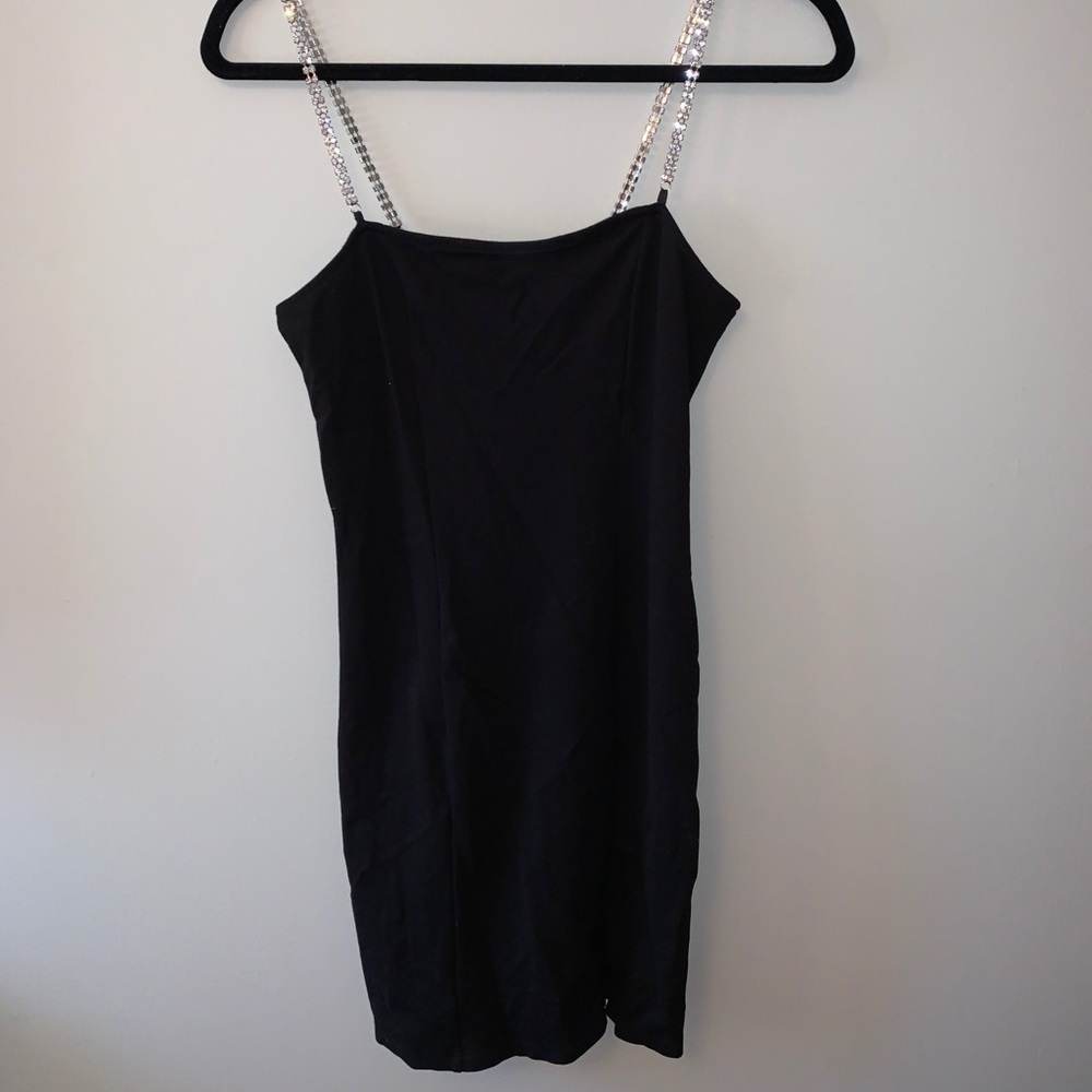 Black rhinestone strap bodycon dress